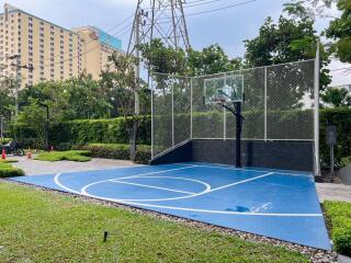 Outdoor basketball court in a community area