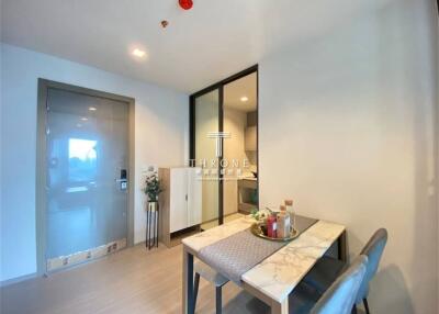 Modern kitchen with dining area in a contemporary apartment