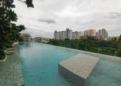 Luxurious rooftop infinity pool overlooking the city skyline
