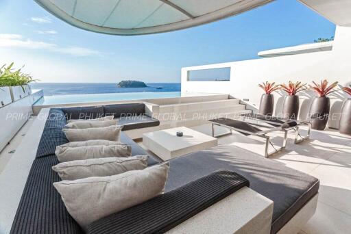 Luxurious modern outdoor patio with ocean view
