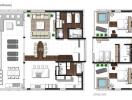 Architectural blueprint of a 4 bedroom Sky Villa Penthouse showing both lower and upper levels