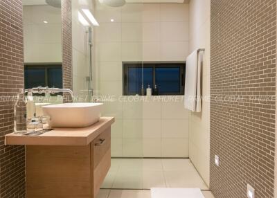 Modern bathroom interior with neat tiling