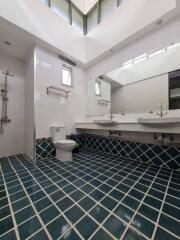 Spacious modern bathroom with skylight