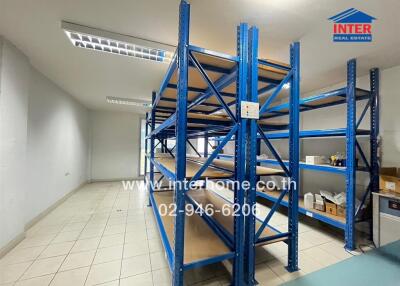 storage room with metal shelving units