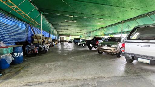 Spacious covered garage with multiple parking spaces