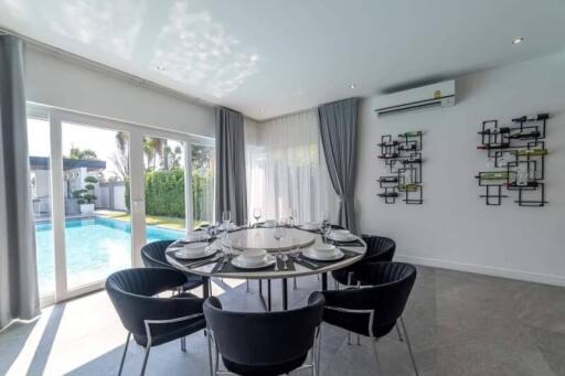 Dining area with a view of the pool