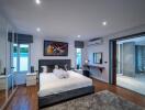 Spacious bedroom with modern decor and en suite bathroom