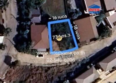 Aerial view of a property with marked plot dimensions