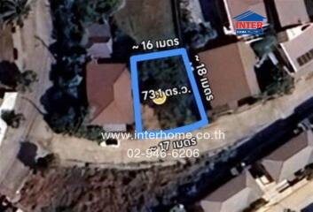 Aerial view of a property with marked plot dimensions