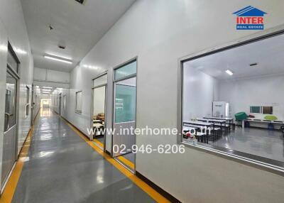 Corridor in a commercial building with visible rooms