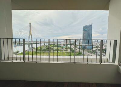 Balcony with city and river view