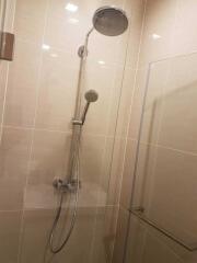 Modern shower with glass partition