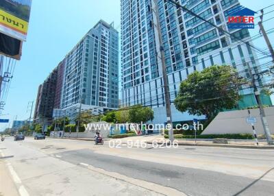 Street view of modern high-rise buildings