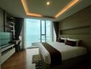 Modern bedroom with ocean view