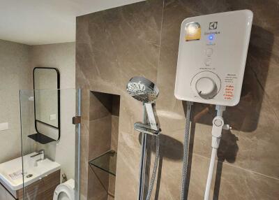 Modern bathroom with shower and sink
