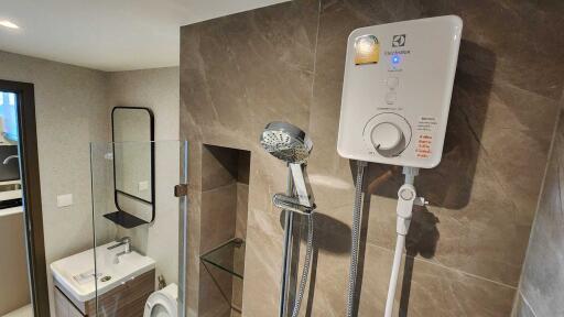 Modern bathroom with shower and sink