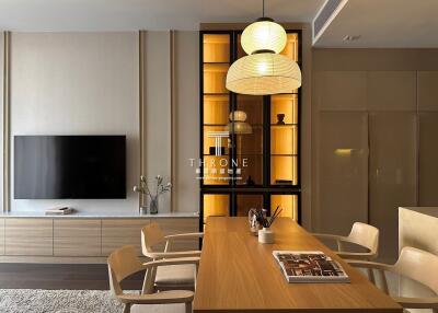 Modern living room with dining area and TV