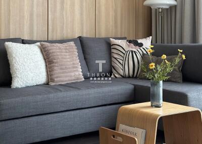 Modern living room with comfortable sofa and decorative pillows