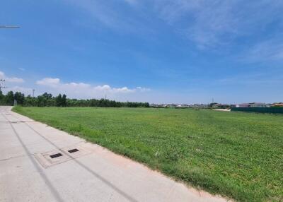 Expansive green plot of land under a clear blue sky