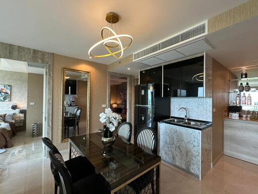 Modern kitchen and dining area with elegant decor