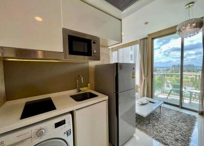 Modern kitchen with balcony view