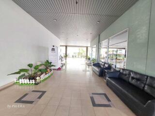 Spacious and well-lit lobby with seating area