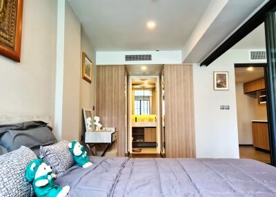 Modern bedroom with en suite bathroom and contemporary decor
