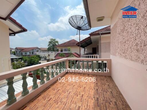 Bright and spacious balcony with tiled floor and scenic view