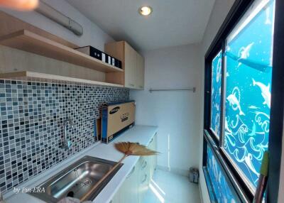 Compact kitchen with sink and cabinets