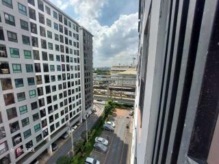 View of an urban residential apartment building from a balcony