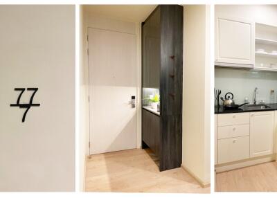 Collage of apartment entrance and kitchen