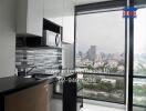 Modern kitchen with city view