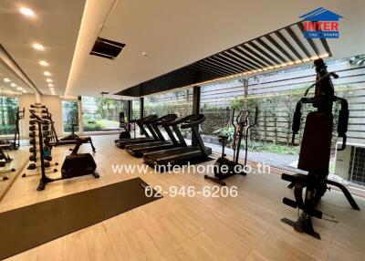 Well-equipped fitness center with modern exercise machines and outdoor view