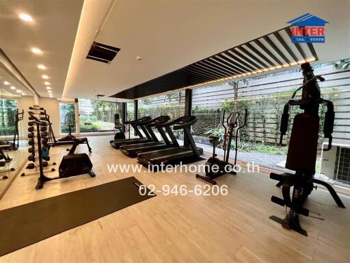 Well-equipped fitness center with modern exercise machines and outdoor view