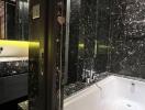 Modern bathroom with black marble finish