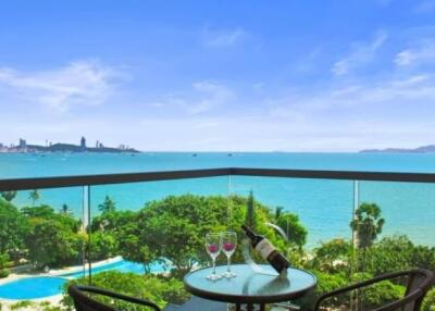 Scenic balcony view with sea and city skyline