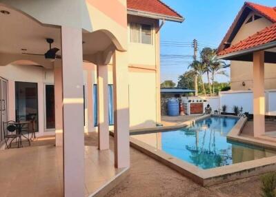 Outdoor area with swimming pool and covered patio