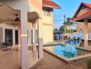 Outdoor area with swimming pool and covered patio