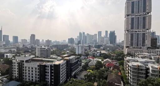 City skyline with high-rise buildings and residential area