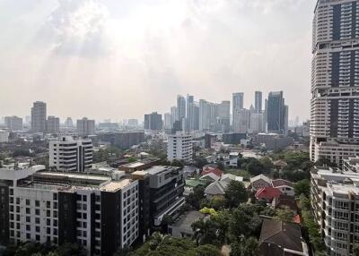 Skyline view of city with high-rise buildings and residential areas