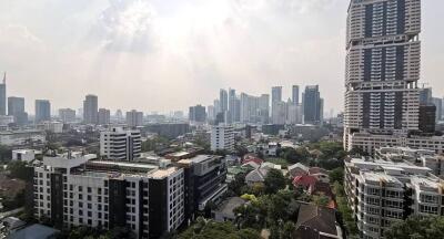 Skyline view of city with high-rise buildings and residential areas