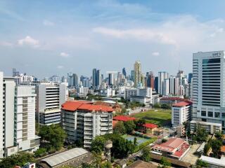 City skyline view from apartment