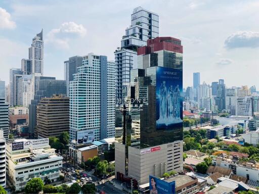 Cityscape view with multiple high-rise buildings