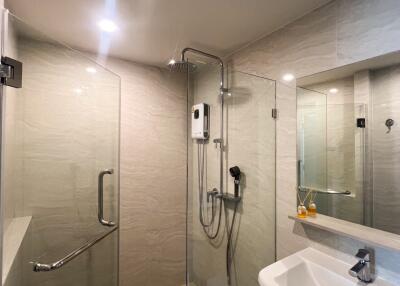 modern bathroom with glass shower and sink