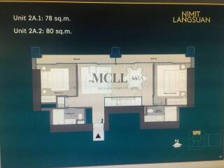 Floor plan of two units with 78 and 80 square meters areas