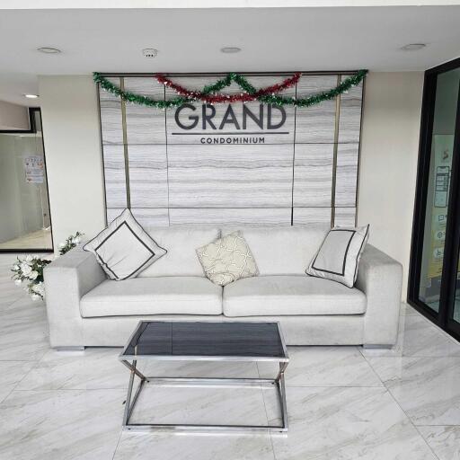 Condominium lobby with modern sofa and coffee table