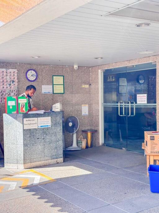 Building entrance with reception desk