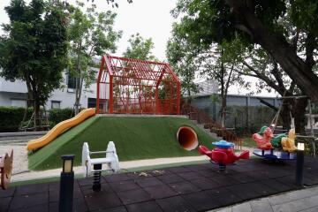 Outdoor playground with slides and toys