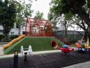 Outdoor playground with slides and toys