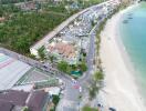 Aerial view of beachfront properties and surrounding area